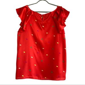 Apostrophe flutter sleeve red top Size large